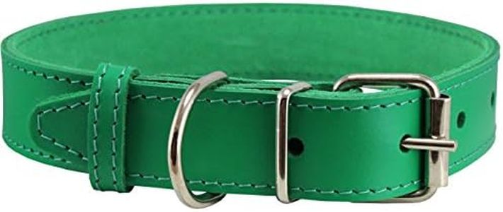 Genuine Leather Dog Collar Green 7 Sizes (14"-17.5" Neck; 1" Wide)
