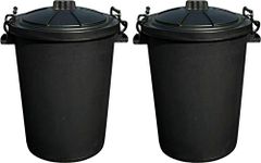 Srendi® 2 x 50L LITRE BLACK BINS DUSIT BIN/GARDEN Large Black Plastic Dustbin Garden Storage Unit Bin Clip On Locking Lid Heavy Duty for Rubbish Waste Animal Feed