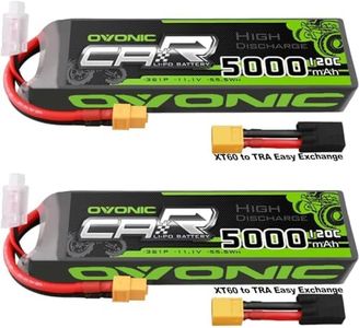 OVONIC 3S LiPo Battery 11.1V 5000mAh 120C with XT60 and TRA Plug Perfect Match RC Car RC Truck Airplane Helicopter Boat Car Racing RC Hobby [6.18''D x 1.81" W x 1.03" H](2 Packs in 1 Package)