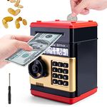 Piggy Bank Boalord, PhilaeEC Kids Toys Gifts for 4 5 6 7 8 9 10 11 12 13 Year Old Boy and Girl, Children Real Money Safes Electronic ATM Machine Cash Coin Can Box with Password Protection (Black Gold)