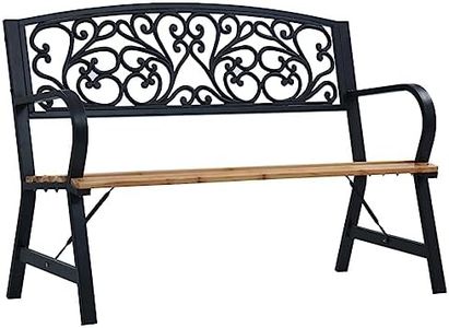 vidaXL Wooden Garden Bench with Vintage Style, Weather-Resistant Outdoor Furniture with Steel Frame and Cast Iron Backrest, 120 cm Black.