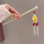 Lantern Light Tassel Hairpins Hair Stick phoenix Chinese Coiled Hair Antique Hair Pin Hair Accessories for Women Red #09