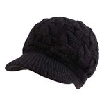 PESAAT Twist Women Visor Hat Warm Fleece Lined Beret Hats Winter Knit Hats for Women (Black)