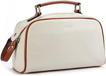 Telena Travel Toiletry Bag Makeup Cosmetic Bags for Women Waterproof PU Leather Toiletry Organizer Portable Large Capacity Beige with Brown