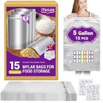 15PCS Mylar Bags for Food Storage 5 Gallon 17"x28" 8.6Mil, Mylar Bags with Oxygen Absorbers 40000cc + Labels Heat Sealable Resealable Ziplock for Long Term Storage, Mylar Bags Large Food Grade