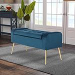 Homebeez Modern Storage Ottoman Bench, Upholstered Bedroom Benches Footrest Stool Button-Tufted Table Bench Dining Bench with Gold Metal Legs for Entryway Dining Room Living Room Bedroom,A-Blue