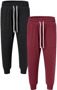 SPECIALMAGIC Women's Sweatpants Capri Pants Cropped Jogger Running Pants Lounge Loose Fit Drawstring Waist with Side Pockets Black+Wine Red Medium