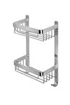 Croydex Aluminium Large Two Tier Basket - Bathroom Storage & Shower Caddy with Hooks, Rust-Free Chrome Bathroom Accessory - Wall Fixings, Plugs & Screws Included, 5kg Load Capacity