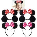 shengo 6Pcs Black Mickey Mouse Ears & Minnie Mouse Ears on Alice Band with Red and White Polkadot Spotted Bow for Adults/Children Fancy Dress Costume Head Band Accessory Party Decoration Gift