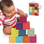 B. toys by Battat BX1481Z B Stacking & Building Toys for Babies – 10 Soft Blocks for Learning Numbers, Shapes, Colors, Animals – One Two Squeeze – Educational & Developmental – Infant, Toddler