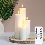 Zevanor LED 2.2" x4" 6" 8" 10" Battery Operated Remote Cycle Timer White Candles, Set of 4 Flameless Flickering Wax Pillar Dimmable Warm Light Wax Fake Candles for Christmas Wedding