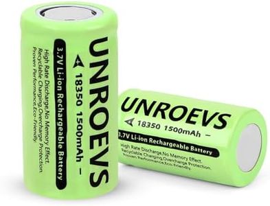 UNROEVS 2 Pack 3.7V 18350 Battery Rechargeable 1500 mAh High Capacity Button Top Li-ion INR 18350 Battery for Flashlight,Headlamp. (Flat top)