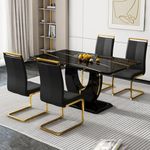 AISYKOD Dining Table Set for 4,Modern Kitchen Dining Table and Chairs for 4,5 Piece Dining Room Table Set,Black Marble dinner table with Upholstered High Back PU Leather Chairs for Living Room Kitchen