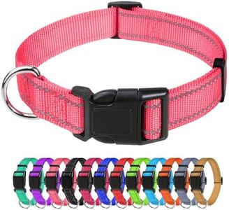 TagME Reflective Nylon Dog Collars, Adjustable Classic Pet Collar with Quick Release Buckle for Extra Large Dogs, Baby Pink, 1¼" Width