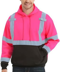 ProtectX Hi Vis Hoodie for Men Pullover Reflective Safety Sweatshirt with Large Pocket High Visibility for Construction & Work, Pink, 4X-Large