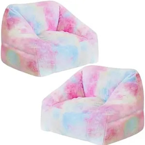 Cvortll Bean Bag Chairs for Kids, 27" Modern Rainbow Colors Beanbag Sofa with Sponge Filling & Comfy Soft Faux Fur, Kids Teens Bean Bags Chair Sofa for Bedroom, Living Room, Set of 2(Colorful)