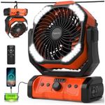 kejector Portable Camping Fan Rechargeable - 23000mAh 3-in-1 Battery Powered Fan with LED Lights, USB C, Auto Oscillating Portable Fan for Tents, Travel, BBQ, Fishing, Home, Office, Camper Essentials