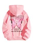 Floerns Women's Letter Graphic Print Long Sleeve Drawstring Hoodie Sweatshirt, Pink Butterfly, Large