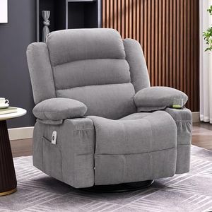 Rocker Recliner Chair with Heat and Massage, 360° Swivel Recliner Chairs for Adults, Oversized Recliner Single Sofa Seat with Cup Holders, Lazy Boy Recliner Single Sofa Seat, Grey