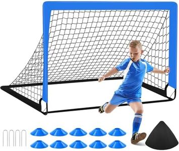 Soccer Goal for Backyard, Portable Football Goal Training Equipment with 10 Football Cones, Carry Bag, Practice Net for Games, Sports - Blue