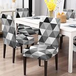 BRIDA® Stretchable Floral Printed Dining Chair Covers Set of 4 Seater Elastic Chair Seat Case Protector, Slipcover Set of 4 (Black White Triangle), Polyester;Polyester Blend