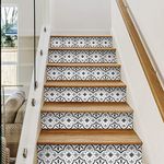 funlife 13PCS Peel and Stick Moroccan Pattern Vinyl Stair Riser Decals, Self Adhesive Retro Decorative Stair Riser Stickers, 39.37"x7.09" Grey White Moroccan Pattern