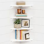 Forbena Corner White Floating Book Shelves for Wall Set of 4, Wood Nursery Corner Bookshelf for Kids Bedroom, Large Modern Round Wall Bookshelves for Living Room Decor, Indoor Plants, Bathroom