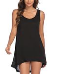 Ekouaer Women's Swimsuit Beach Cover Up Casual T-Shirt Dress Sleeveless Beachwear Tunic Dress Black Medium