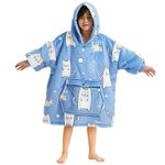 IvyH Blanket Hoodie Kids Original Giant Oversized Wearable Hoodie Blanket Super Soft Cozy Warm Comfortable Hooded Sweater (Blue Cat- Child)