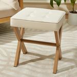 WOODAMIYA Seating Stool with Metal X Leg, Square Ottoman Stool for Vanity, Makeup Vanity Chair for Living Room, Bedroom,Makeup Room, 18 Inch Linen Fabric Small Foot Stool 14 X 17 X18 / Beige