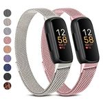 Vanjua 2 Pack Metal Band for Fitbit Inspire 3 Bands Women Men, Stainless Steel Adjustable Straps Replacement Bands for Fitbit Inspire 3 Fitness Tracker (Starlight+Rose Pink)