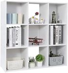 SUPER DEAL 9 Cube Storage Organizer 11 inch Cube Storage Shelf 3 x 3 Wood Bookcase Display Bookshelf with 5 Removable Back Panels for Kids Children Home, Office, Bedroom, Living Room, White