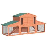 PawHut 89" L Outdoor Rabbit Hutch, Guinea Pig Cage Indoor Outdoor Wooden Bunny Hutch with Double Runs, Weatherproof Roof, Removable Tray, Ramps, Natural