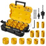 KATA Bi-Metal Hole Saw Kit,18PCS Hole Saw Set with 3/4" to 2-1/2" 11 PCS Saw Blades in Case with Mandrels, Drill Bit,Hex Key for Metal, PVC Board, Wood