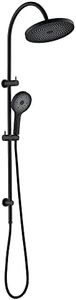 Decaura Luxury 10" Rain Shower Head, Height Adjustable Brass Shower Rail Set with 3-Function Handheld Shower, WELS Approval,Matt Black