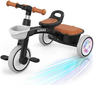 SEREED Colorful Lighting Toddler Tricycle for 2-5 Years Old Boys Girls, Adjustable Seat&Handlebar Trike, Removable Basket, Birthday Gift Idea for Kids Ages 2+ (Black)