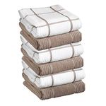 T-fal Premium Kitchen Towels (6-Pack), 16" x 26", Highly Absorbent, Super Soft, Long-Lasting, 100% Cotton Dish Towels, Hand Towels, Tea Towels, Bar Towels, Solid and Checked, Sand