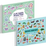 Animal Habitats Sticker + Coloring Book (500+ Stickers & 12 Scenes) by Cupkin - Cute Foods Around Town Activity Book by Cupkin: Lay Flat Side by Side Kawaii Sticker Books Also Great for Older Boys & G