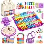 MIAOKE 633 Pcs Weaving Loom Kit with Pompom Maker,Knit Hat Scarf Knitting Loom Kit,Includes Storage Bag, Binding Needles, Colored Craft Rings, Yarn and Crochet Hooks, Knitting Loom Kits for Beginner
