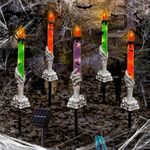 CcBear show Solar Halloween Lights Outdoor,Halloween Decor,Skeleton Hands Hold Candlelights,Solar Ghost Lights,LED Candle Lights,Solar Pathway Light for Home Party Yard Garden Walkway Lawn-5 Pcs