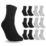 Special Essentials 12 Pairs Cotton Diabetic Ankle Socks - Non-Binding With Extra Wide Top For Men and Women, Black/Grey, X-Large