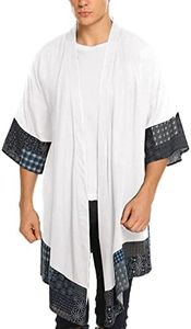 COOFANDY Men's Cotton Linen Cardigan Kimono Style Poncho Cloak Open Front Cape, White, Medium, White, Medium