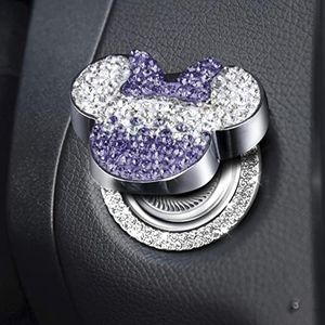 Pangpai Car Cute Push to Start Button Cover Accessories, Bling Crystal Car Engine Start Stop Button Cover, Purple Car Decoration Interior Sticker for Women Girl