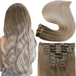 Fshine Clip in Hair Extensions Human Hair Remy Natural Hair 16Inch Real Hair Extensions Clip in Human Hair Ash Brown to Platinum and Blonde Balayage Clip in Hair Extensions for Women 10 Pieces 100G