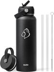 Stainless Steel Water Bottle with Straw, BUZIO Insulated Water Bottle with Straw Lid and Flex Cap 1180 ml Metal Water Bottle Cold for 48 Hrs, Hot for 24 Hrs Double Wall BPA Free Leak Proof, Black