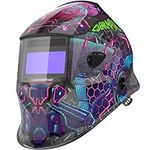 ARCCAPTAIN Welding Helmet Auto Darkening, True Color Ultra Light Welding Mask with 4 Arc Sensor, 1/1/1/1 Optical Clarity and Adjustable Shade 4/9-13 Welding Hood, Cyberpunk Design