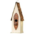 Glitzhome GH90103 Hanging Distressed Wooden Bird House Garden Decorative 13.25 Inch Tall, White