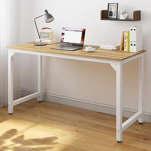 Advwin Modern Computer Desk 120 * 60 cm Wooden Top Sturdy White Metal Legs Writing Tables for Home Office Desk Apartment Dorm Simple Workstation