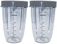 Blendin 24 Ounce Tall Cup Jar with Lip Rings, Compatible with Nutribullet 600W, 900W, NB-101B, NB-101S, NB-201, NBR-0601, NBR-1201, NB9-1301, 900 Pro Series Blenders, 2 Pack Replacement Parts