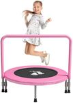 RAVS 36 inch Indoor Kids Trampoline for Toddler, Thicken Safety Pad, Updated Full Foam Covered Handle, Foldable Small Rebounder for Children Ages 1-6, Easy Quick Setup Jumping Playset, Pink
